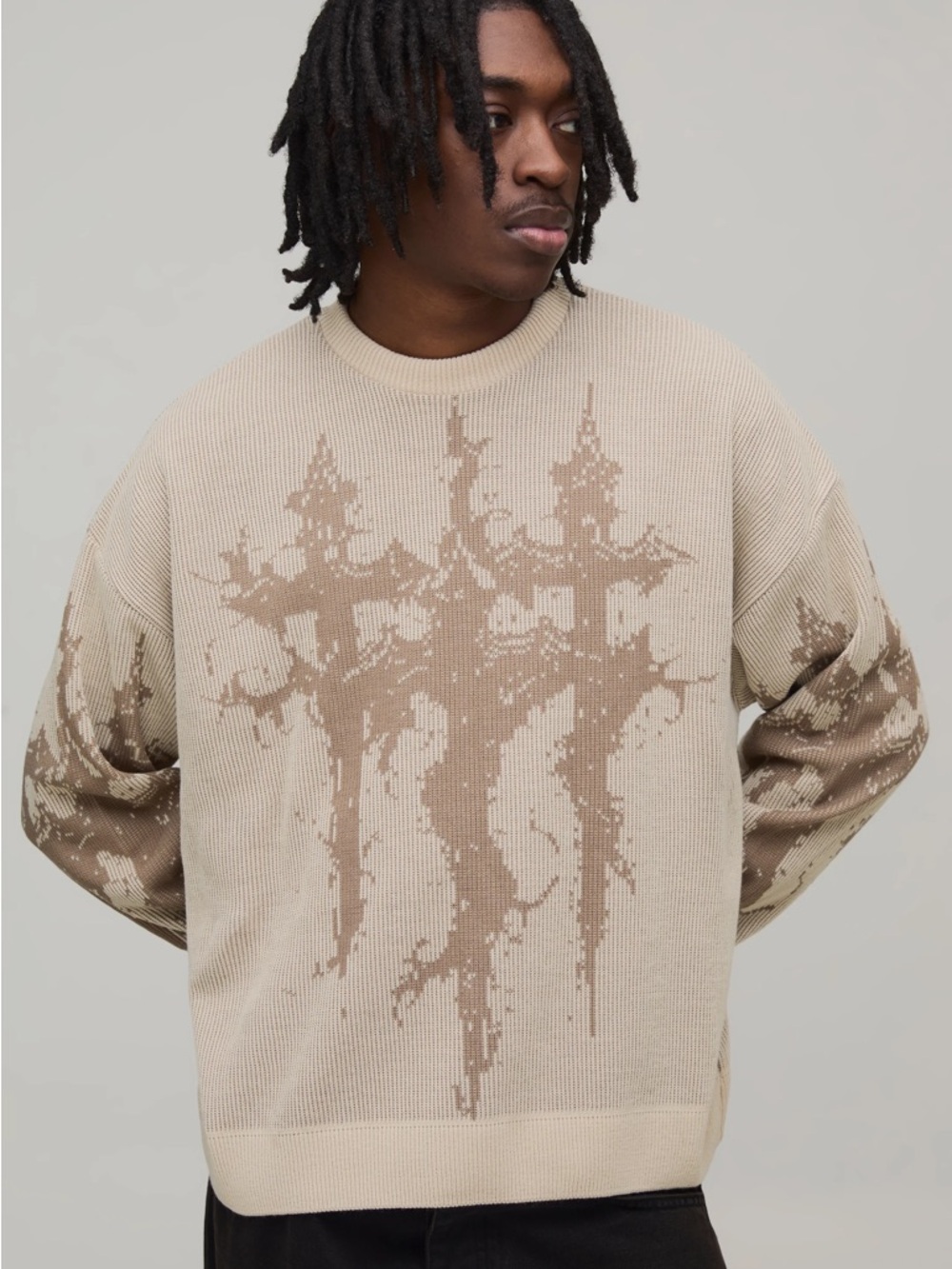 Men's Cream Graphic Knit Sweater